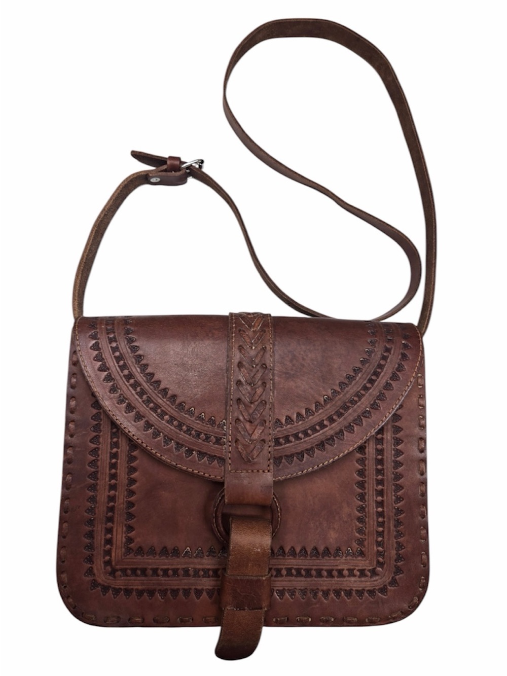 Handwoven Leather Crossbody Bag Brown 8544 - Picture 1 of 10